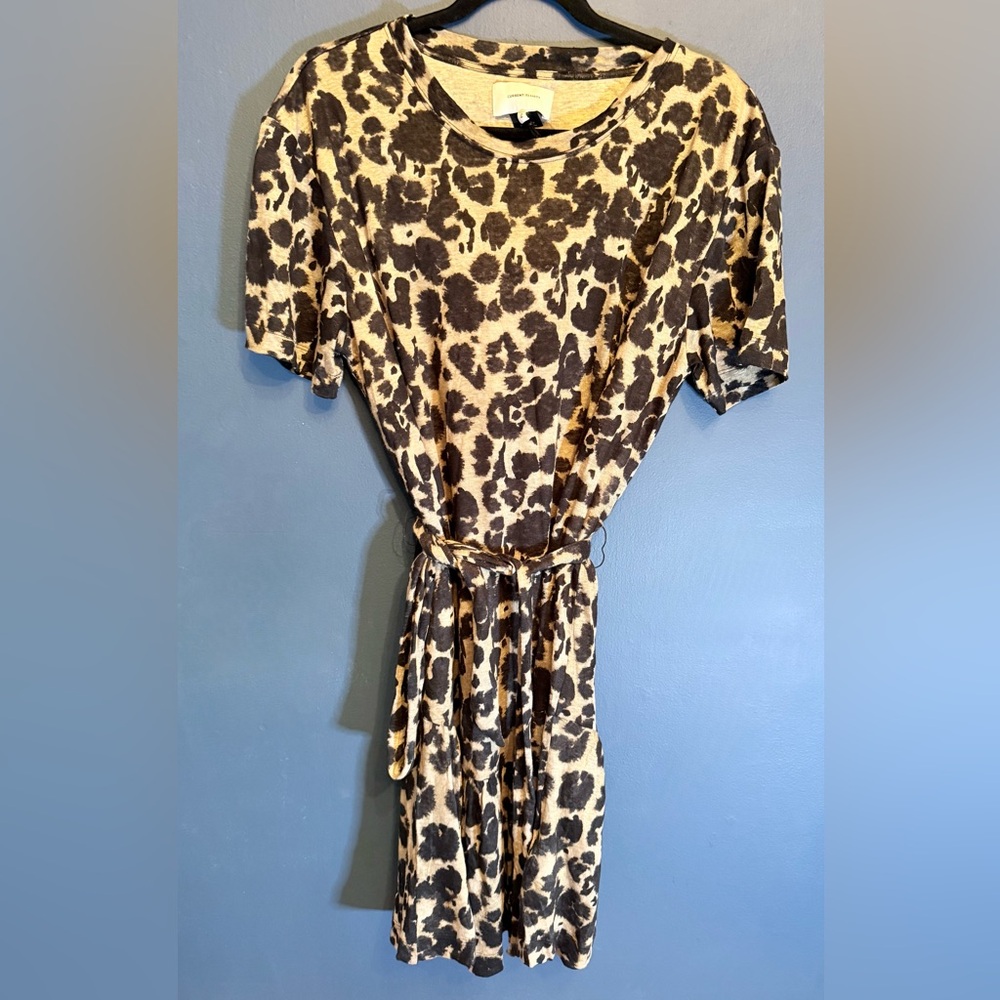 NWT Current/Elliott Leopard Ruched Tie Waist Casual T-Shirt Dress Sz M